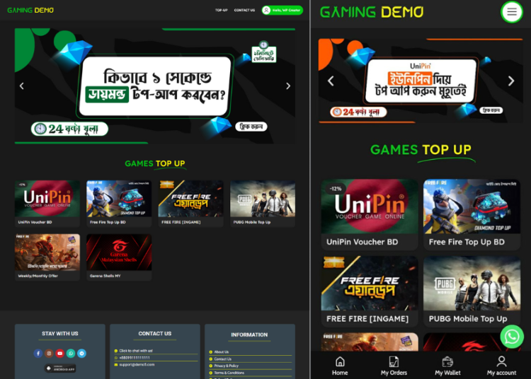 (Demo-5) Free Fire, Pubg, Games Top Up, Voucher, Gift Card Selling Website Code