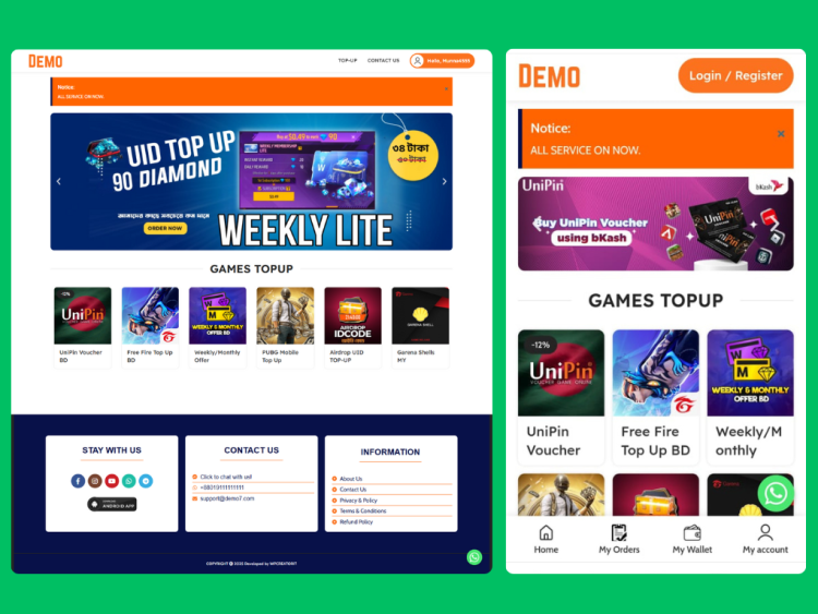 (Demo-6) Games TopUp, Visa, Gift Card, Digital Product Selling Ready Made Website Code